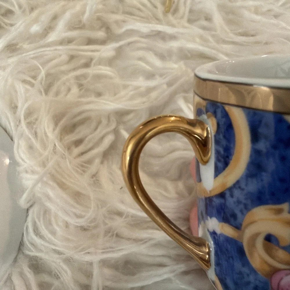 Vtg Otagiri Kimiko Ikeda Espresso Teacup And Saucer Gold‎ Trim Shell And Scroll